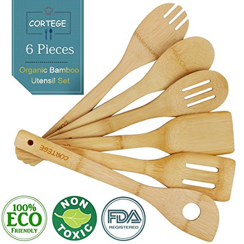 Utensil Set Bamboo Cooking Spoons Set Of 6 Bamboo Kitchen Tools Cooking Spatulas Set Perfect For Nonstick Pan Cookware Natural Tuners Cookware