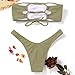 ZAFUL Women's Strapless Ribbed Lace Up High Cut Two Piece Bandeau Bikini Set (A-Pea Green, S)