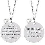 Bassion 2 Pcs Stainless Steel Inspirational Necklace Jewelry Lettering Pendant Necklace Gift for Women Girls - You Are Braver Stronger Smarter Than You Think
