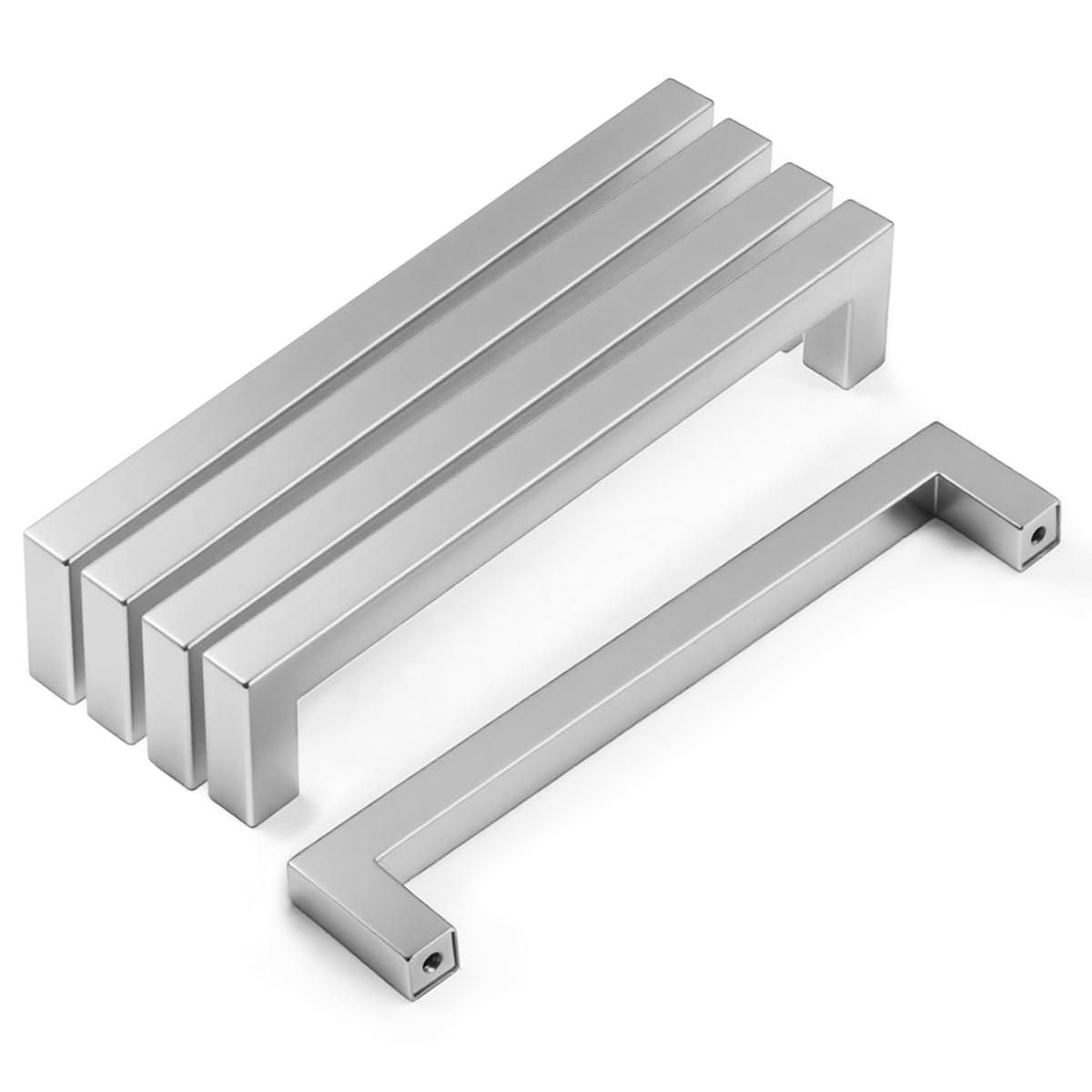 Drenky 5 Pack Square T Bar Handles Silver Brushed Stainless Steel Drawer Handles with Screws for Drawers Cupboards Cabinet Hole Center 160mm