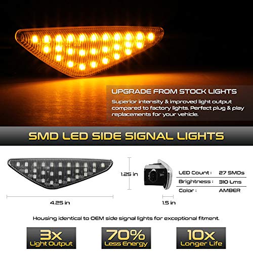 VIPMOTOZ Black Housing Full LED Front Fender Side Marker Light Turn Signal Lamp Assembly Replacement Pair For BMW F25 E70 E71 E72 X3 X5 X6 SUV Driver & Passenger Side