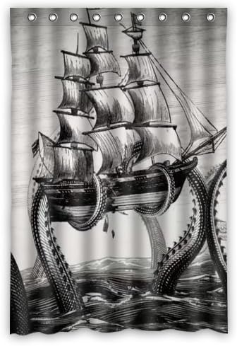 Pink memories Generic Personalized Sailing Big Octopus on the Sea Black and White Vintage Style Sold By Too Amazing Shower Curtain Bath Decor Curtain 48