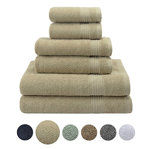 Hotel & Spa Quality, Absorbent and Soft Decorative Kitchen and Bathroom Sets, 100% Genuine Cotton, 6 Piece Turkish Towel Set, Includes 2 Bath Towels, 2 Hand Towels, 2 Washcloths, Sand Taupe