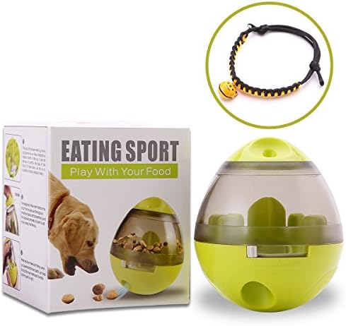 RedStorey Pet Food Ball Treat Dispensing Tumbler Food Feeder Toy Interactive for Health Slow Feeding For Pet Dogs &amp; Cats (Green) and Bonus Pet Collar Bells
