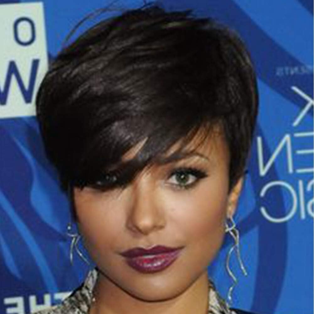 Novopus：Human Hair Capless Wigs Human Hair Straight Layered Haircut Pixie Cut Side Part Short Machine Made Wig Women''s:Natural Black