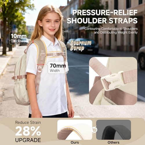 Tanou Girls Backpack, Large Capacity School Bag Teenager School Bags Waterproof Polyester Fashion School Bags with Star Pendant for Primary School and College