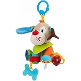 Balibazoo Puppy Paul Hanging Baby Toy for 0-24M - Developmental Sensory Activity Toy | Crinkle, Rattle, BPA-Free Silicone Teethers | Clip for Stroller, Car Seat | Soft Plush Newborn Gift