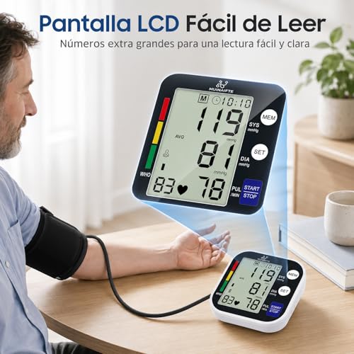 Baumanómetro Digital de Brazo MUINAIFTE (Negro) | Baumanómetro Digital Medidor de Presión Arterial ,Brazalete Ajustable 22-36 cm，Baumanómetro Digital Pantalla LCD Grande