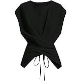 Verdusa Women's Cinched Waist Wrap Top Cap Sleeve Tie Back Going Out Workout Business Casual Tops