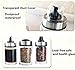 Premium Salt and Pepper Shakers Set 6 Glass Jars with 360°Rotating Holder Seasoning Bottles Stainless Steel Kitchen Spice Rack Set Durable Transparent Dust Cover 3 Different Cover Shapes