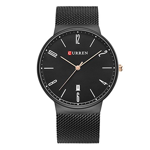 CURREN Men Waterproof Watches Stainless Steel Band Quartz watch Top Brand Business Male Wristwatch 8257 (black)