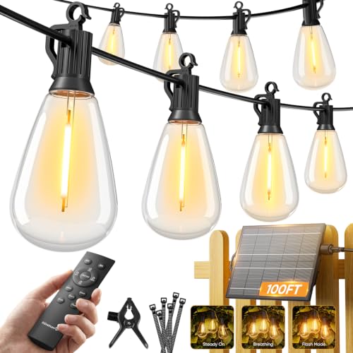 Minetom 100FT Solar String Lights Outdoor Waterproof, S14 Patio Lights | 31+2LED