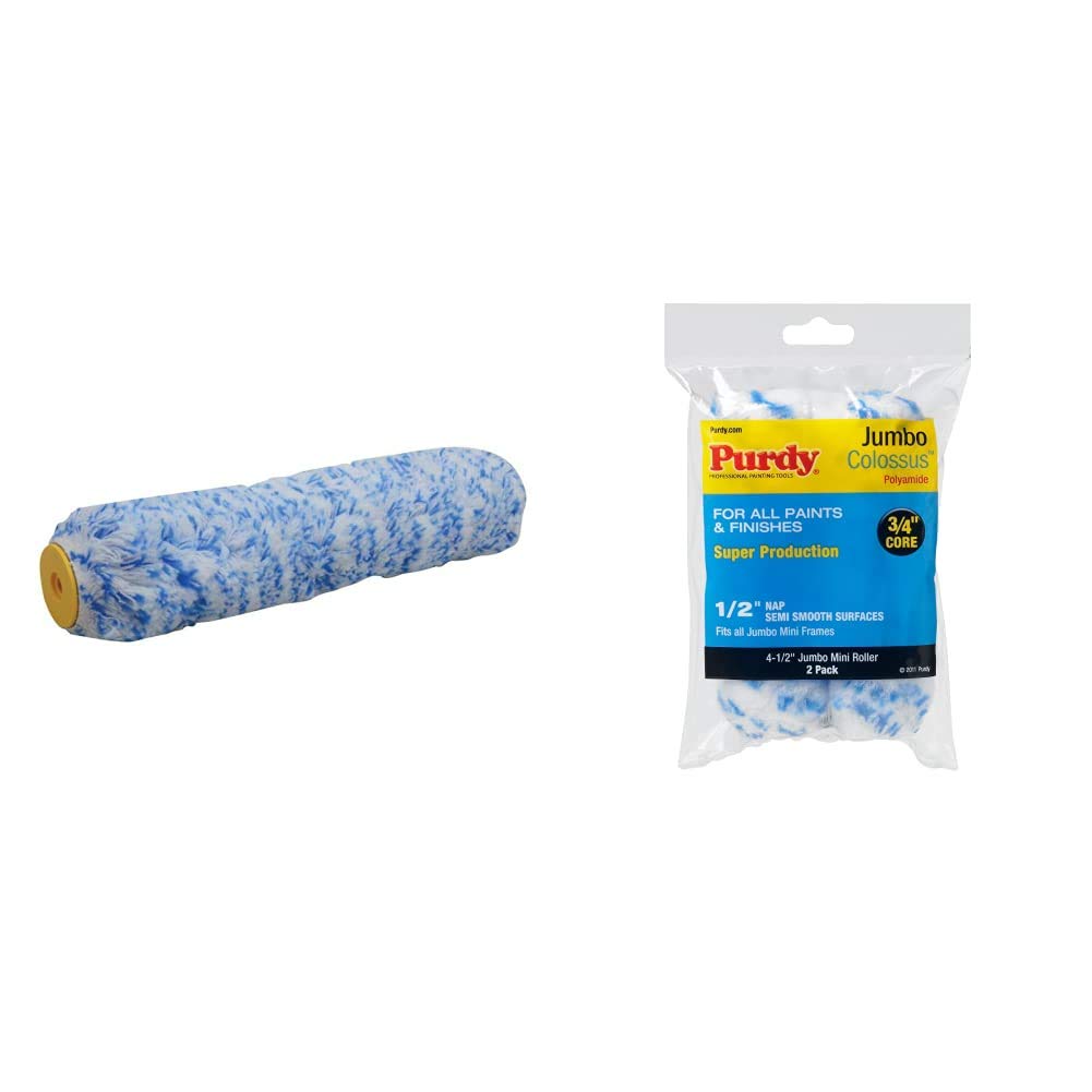 Purdy 140630125 Colussus Roller Cover, White-Blue, 305 x 25mm (12 x 1") & 140624033 Roller Sleeve, White, 114 x 12.7mm (4.1/2 x 1/2in) (Pack of 2)
