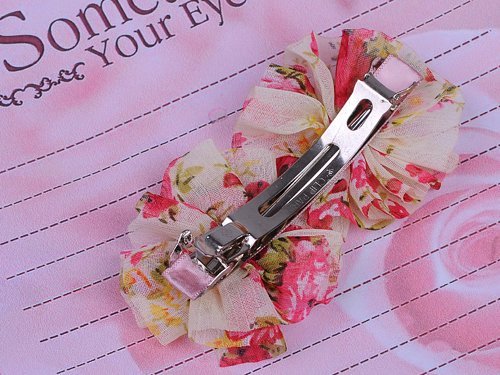 Alilang Girly Pink Cream Chiffon Flower Crystal Rhinestone Head Piece Barrette Hair Clip