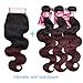 XCCOCO Hair Black to Wine Red Ombre Two Tone Body Wave Hair 3 Bundles with 4”X4” Lace Frontal Brazilian Body Wave Virgin Lace Closure and Hair Bundles (T1B/99J,10