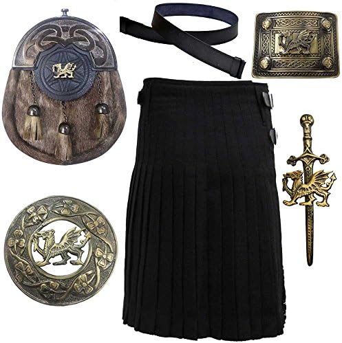 Scottish & Highland Kilt Various Tartans with Leather Sporran,Kilt Belt Belt,Fly Plaid Brooch,Belts Buckle Kilt Pin