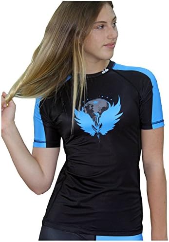 Sicchic Women's Phoenix Rising Rash Guard Medium Turquoise and Black