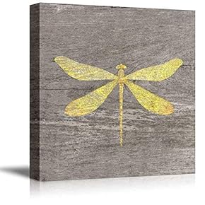 BRAND_NAMESquare Yellow Dragonfly Wood Effect Home Art