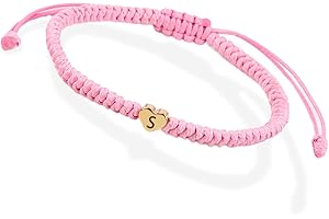 Initial Bracelet Initial S Charm Alphabet Woven Bracelet Handmade Pink String Woven Jewelry Gift for Teen Girls Friends Wife 