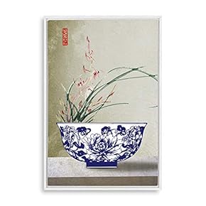 Framed Canvas Wall Art for Living Room, Bedroom Blue and White Porcelain Canvas Prints for Modern Home Decoration Ready to Hang - 16"x24" inches