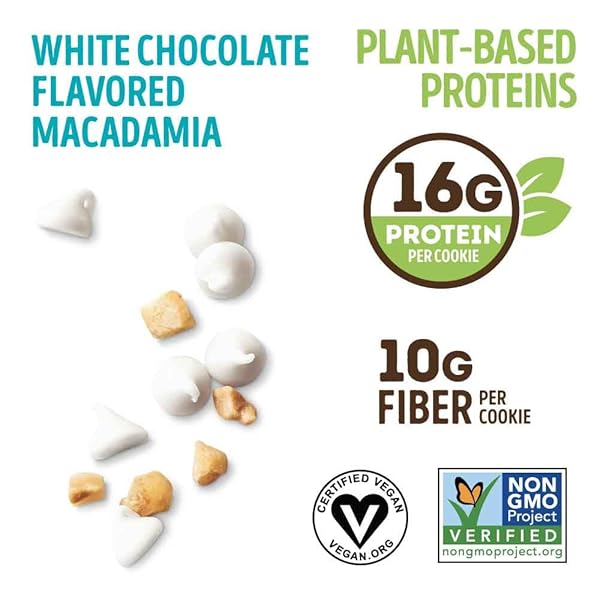 LENNY & LARRY’S PROTEIN COOKIE, [WHITE CHOCOLATE FLAVORED MACADAMIA], CHEWY SOFT BAKED, 16G PLANT PROTEIN, VEGAN, NON-GMO, HIGH FIBER, 4 OUNCE COOKIE (PACK OF 12)