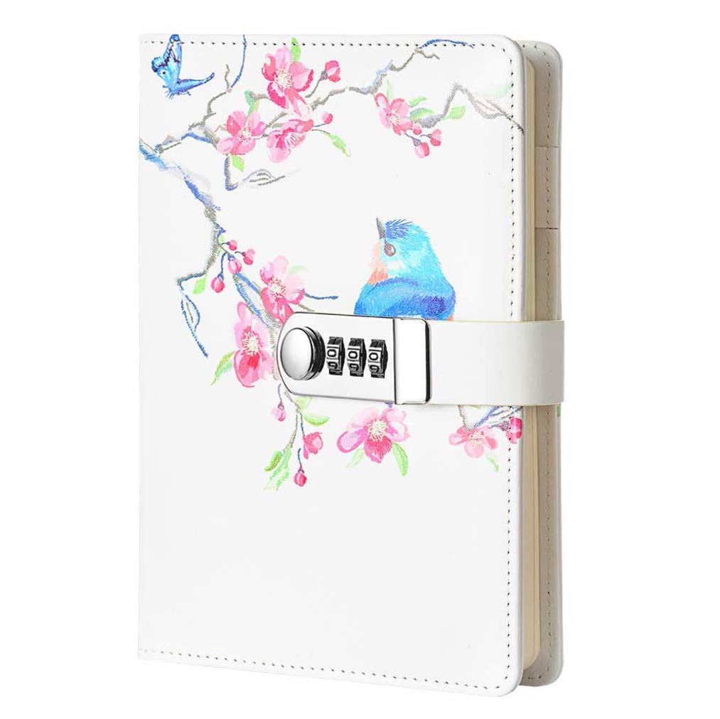 Creative PU Leather Password Notebook, A5 Wire Binding Fashion Daily Notebook, Secret Lined Sketchbook Organizer with Combination Lock Pen Holder and Card Slots, 150x215mm