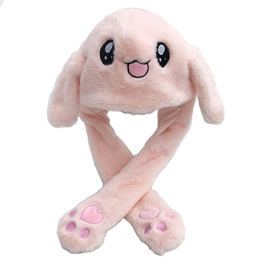 dressfan Women Girls Fluffy Funny Plush Pink Rabbit Ear Hat Toy Birthday Gift-Pressing The Bunny Cap Will Make The Rabbit's Ears Move Up and Down