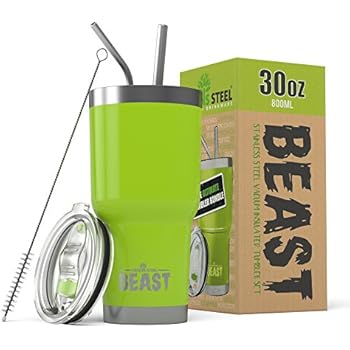 BEAST 30 oz. Tumbler With Straw - Stainless Steel Vacuum Insulated Coffee Cup Double Wall Travel Flask (30 oz, Lemongrass Green)