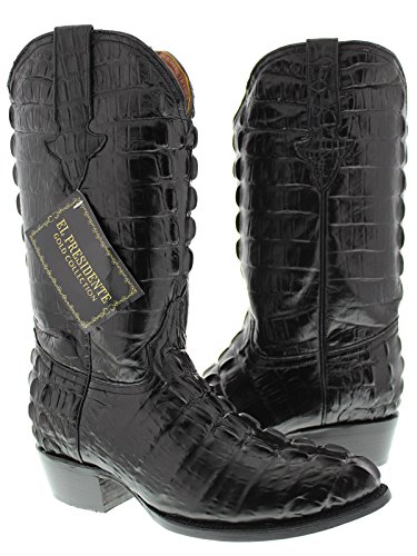 El Presidente - Men's Black Full Crocodile Tail Print Cowboy Boots Round Toe 14 E US