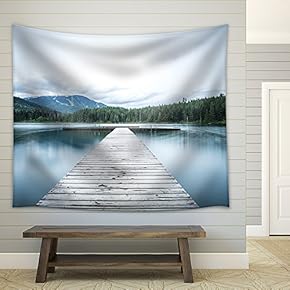 Wooden Path to Lake - Fabric Wall Tapestry Home Decor - 51x60 inches