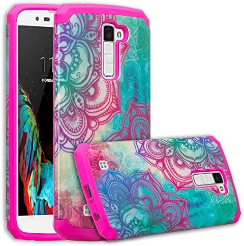 LG K10 Case, LG Premier LTE Case, LG K10 [Shock Absorption/Impact Resistant] 2 in1 Hybrid Dual Layer Armor Defender Protective Case Cover for LG K10 / LG Premier LTE, (Teal Flower)