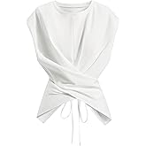 Verdusa Women's Cinched Waist Wrap Top Cap Sleeve Tie Back Going Out Workout Business Casual Tops