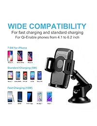 CLEEBOURG   Cargador de coche inalámbrico de 10 W Qi, soporte de carga de ventilación de aire para iPhone XR XS Max X 8 8+, cargador rápido para Samsung Galaxy S9 todos los teléfonos habilitados Qi