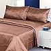 Deluxe Hotel 4-Piece Bed Sheet Set - Dobby Stripe - 100% Cotton Sateen - 300 Thread Count - King - Coffee