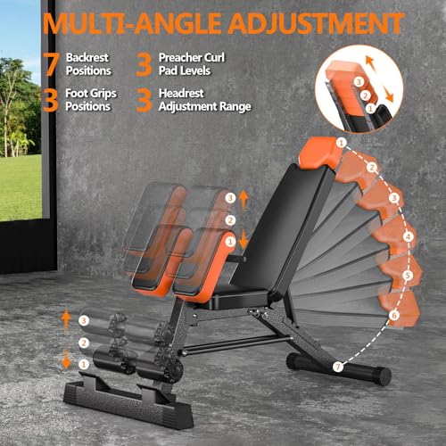 HAMACOUST Three-in-One Weight Bench – Multi-Functional Full Body Workout Equipment[800LBS]: Hyperextension, Roman Chair, Adjustable Sit-Up Bench, Incline & Decline Bench, Flat Bench For Home Gym