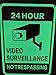 WISLIFE Video Surveillance Sign - One Piece, 40 Mil Rust-free Aluminum Sign, Home Business 24 Hours Security, No Trespassing Security Sign 10
