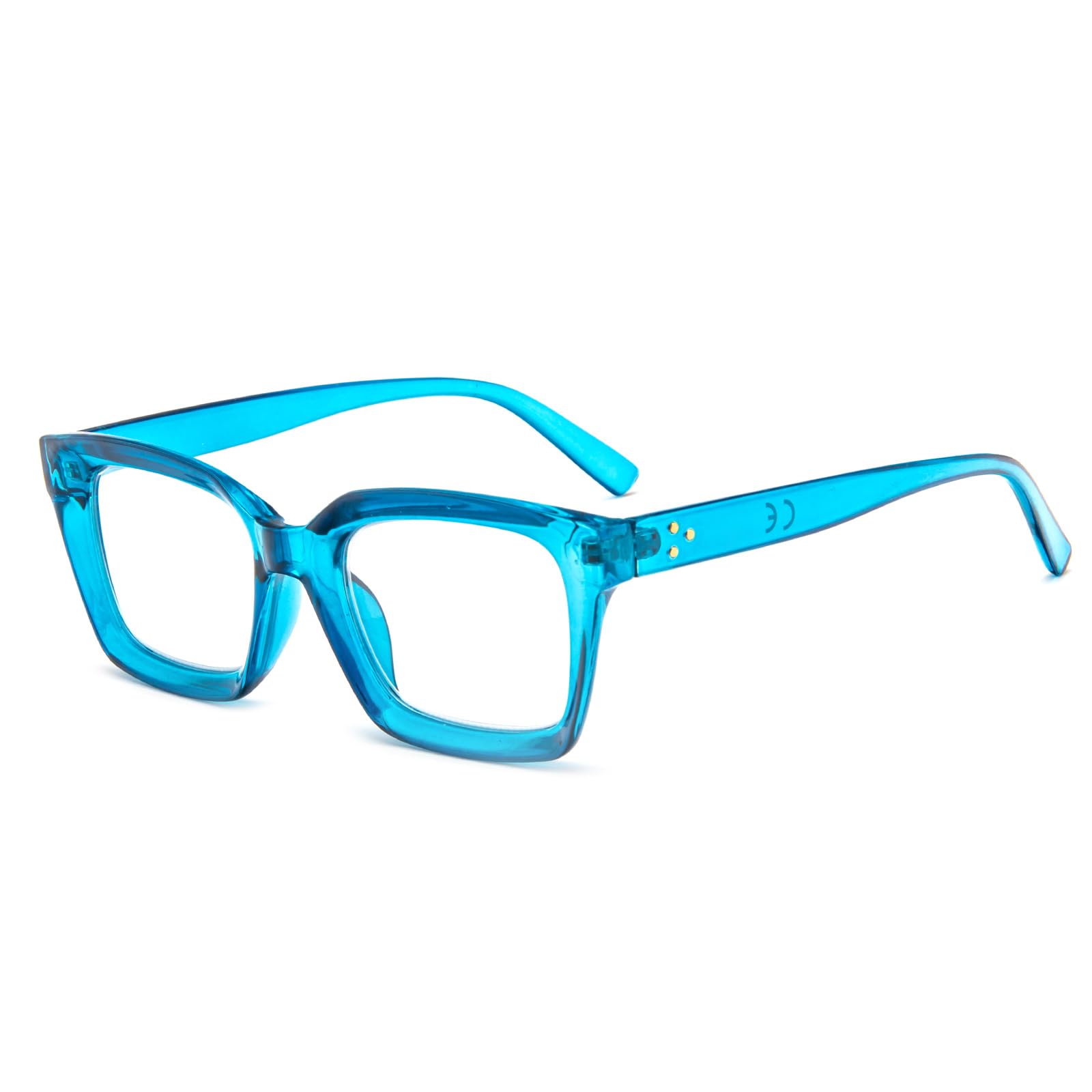 MMOWW Oversized Reading Glasses for Women - Anti Blue Light Glasses with Square Frame (Transparent Blue, +3.0)