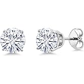 Gem Stone King 1.60 Cttw Moissanite Friction Back Stud Earrings For Women Men | 925 Sterling Silver | Round 6MM