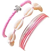 Caiyao 3Pcs Vintage Adjustable Shell Sea Turtle Rice Beads Charm Bracelets Anklets Colorful Bohemia Waterproof Surf Friendship Braided String Bracelet for Women Men Summer Beach Holiday Jewelry Gift