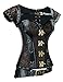 Charmian Women's Goth Steel Boned Steampunk Retro Brocade Halloween Costume Corset with Jacket and Belt Heavy-strong-steel-coffee-brown Large