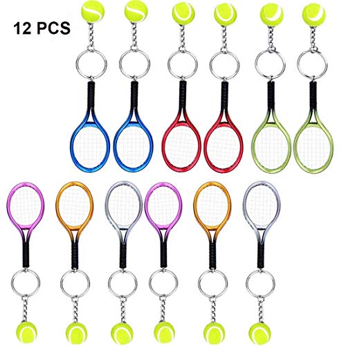 12 Pack Tennis Keychains, Mini Tennis Racket Keychain Key Rings Metal Tennis Ball Split Ring Keychain Sport Lovers Tennis Key Fob Gift （6 Colors） - Thumbnail 7