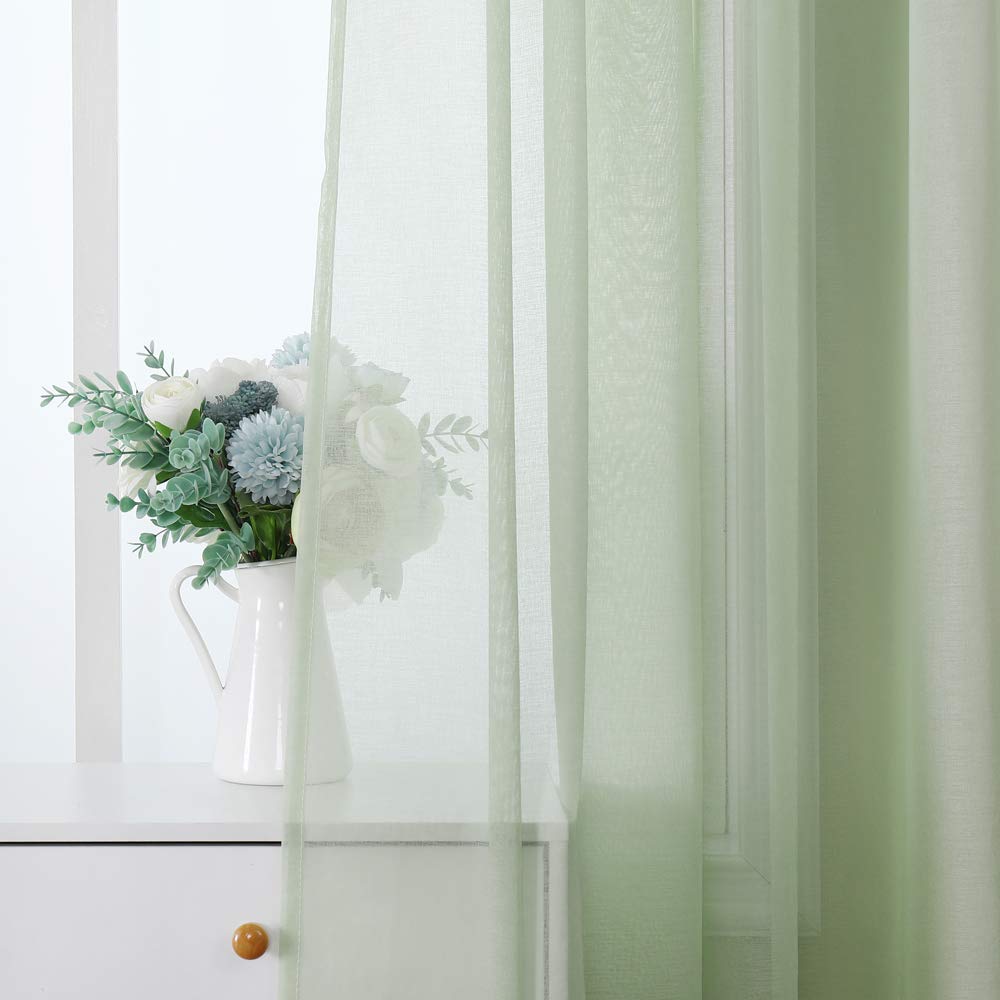 MIULEE 2 Panels Sheer Window Curtains Elegant Window Voile Panels/Drapes/Treatment for Bedroom Living Room 55" Wx85 L Rod Pocket Green