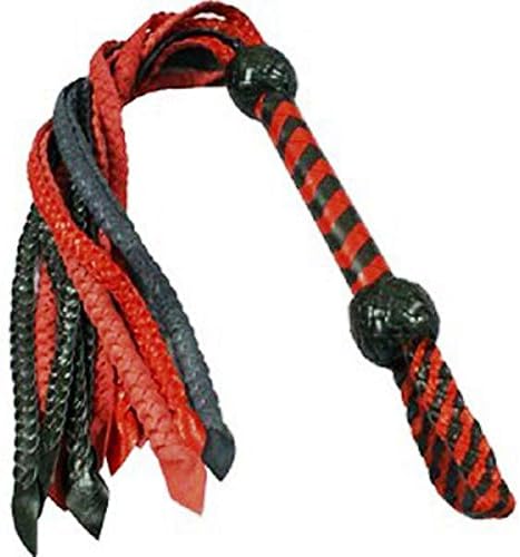 Black and Red Braided Leather Horse Whip