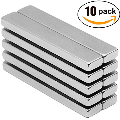 10 Piece Super Strong Rectangular Block Neodymium Magnets, DIY, Building, Scientific, Craft, and Office NdFeB Permanent Neodymium Magnets - 60 x 10 x 5 mm