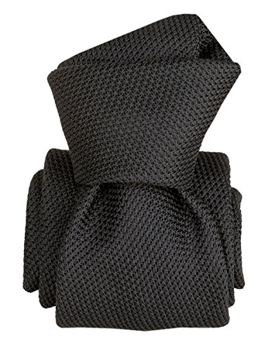 Elizabetta Men's Italian Silk Grenadine Tie, Black, Extra Long, Handmade