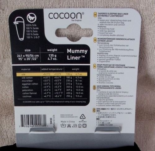 Cocoon Silk MummyLiner (Natural, 95-Inch x 35/22-Inch)