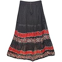 Mogul Interior Women Peasant Skirts Festival Frolic Handmade Tie- Dye Gypsy Flirty Sexy Bohemian Midi Skirts