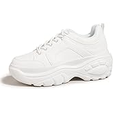 LUCKY STEP Women Chunky Platform Dad Colorblock White Neon Green Fuchsia Hologram Silver Casual Lace-Up Walking Sneakers