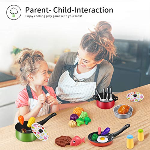 Geyiie Play Kitchen Pots and Pans Sets for Kids, 27 PCS Toddler Kitchen