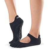 toesox Women's Bellarina Full Toe Grip Non-Slip for Ballet, Yoga, Pilates, Barre Toe Socks, Medium, Black